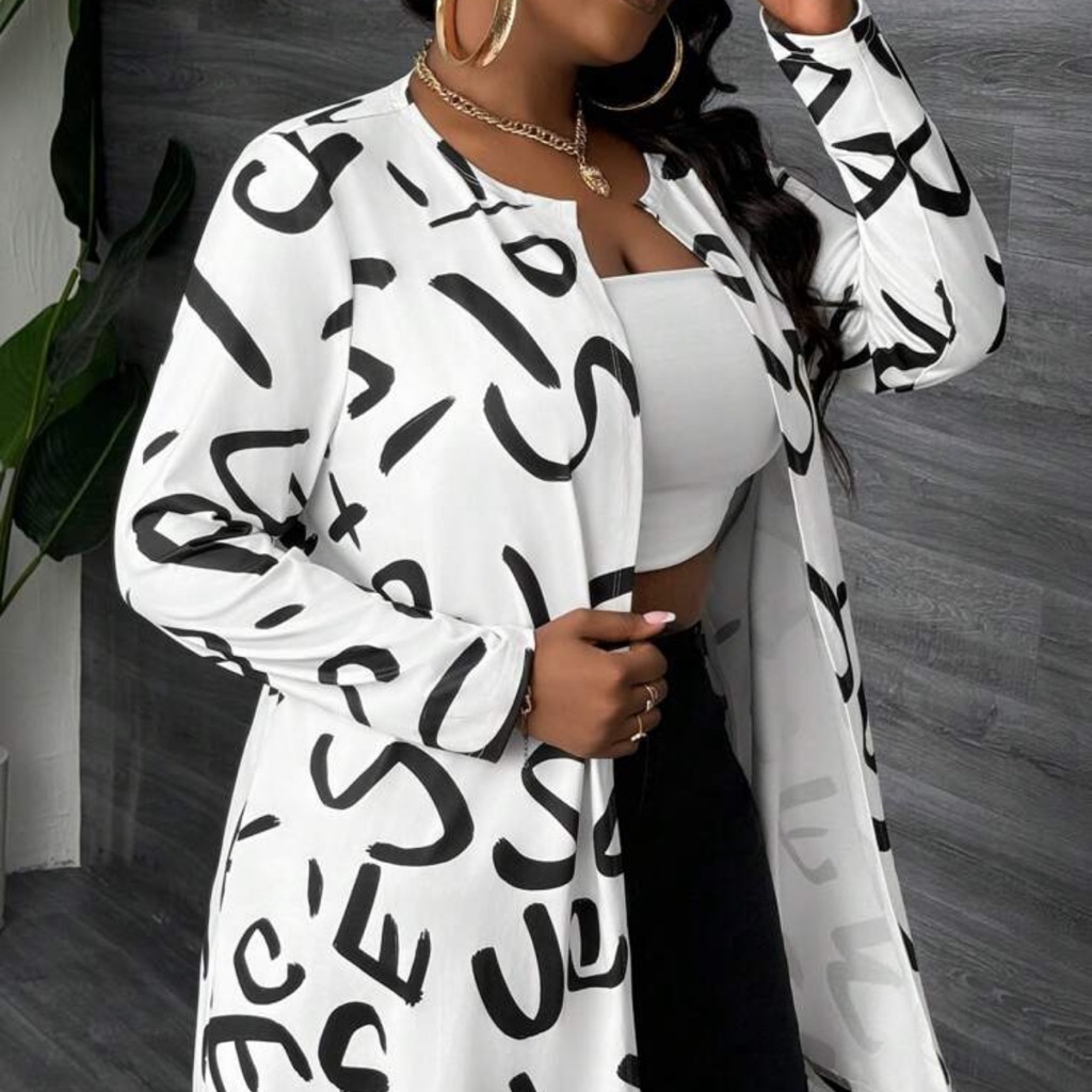 Shein Monochrome Graphic Cardigan
